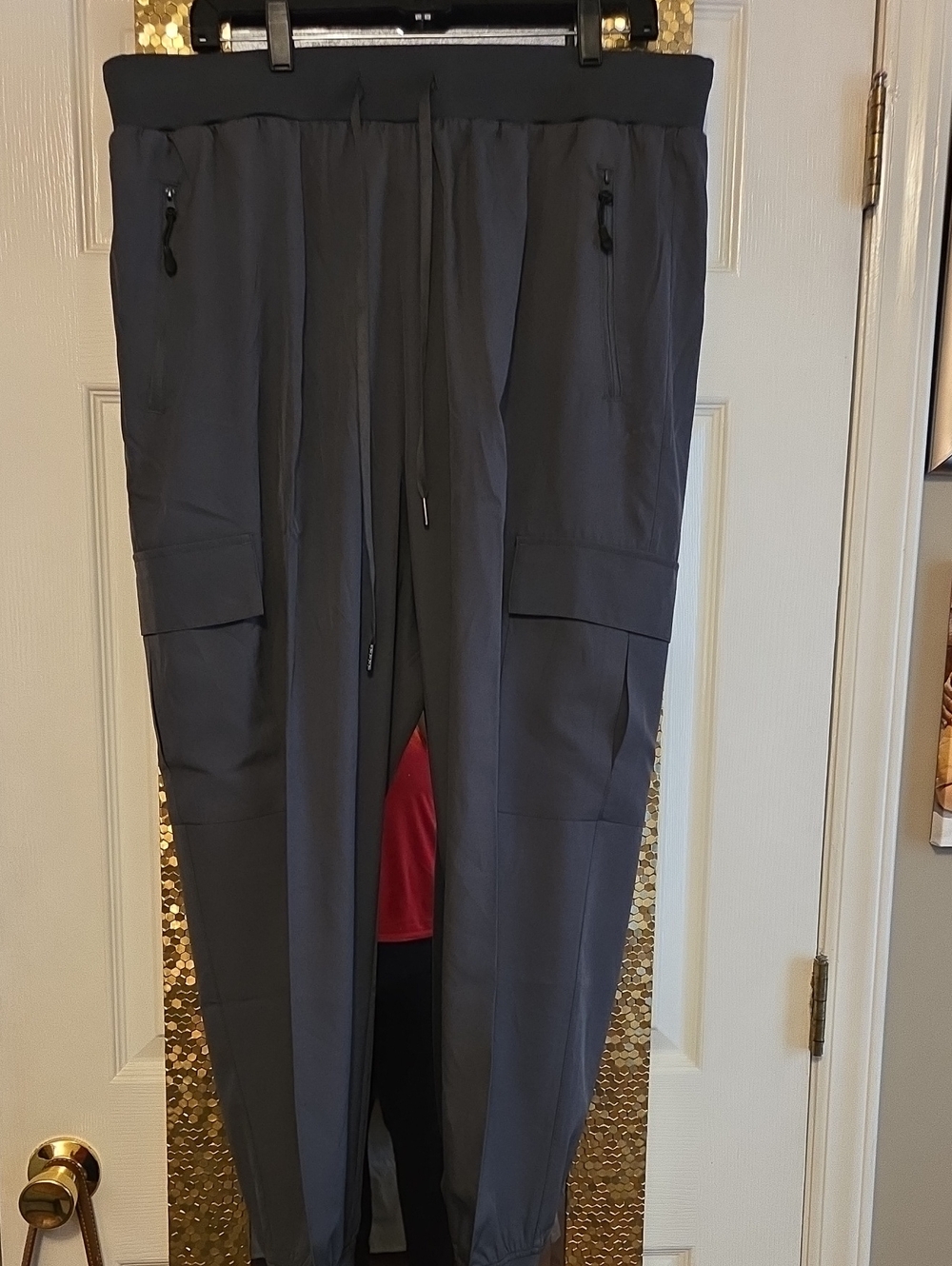 Women's Gray Cargo Jogger Pants - Lightweight Drawstring Waist